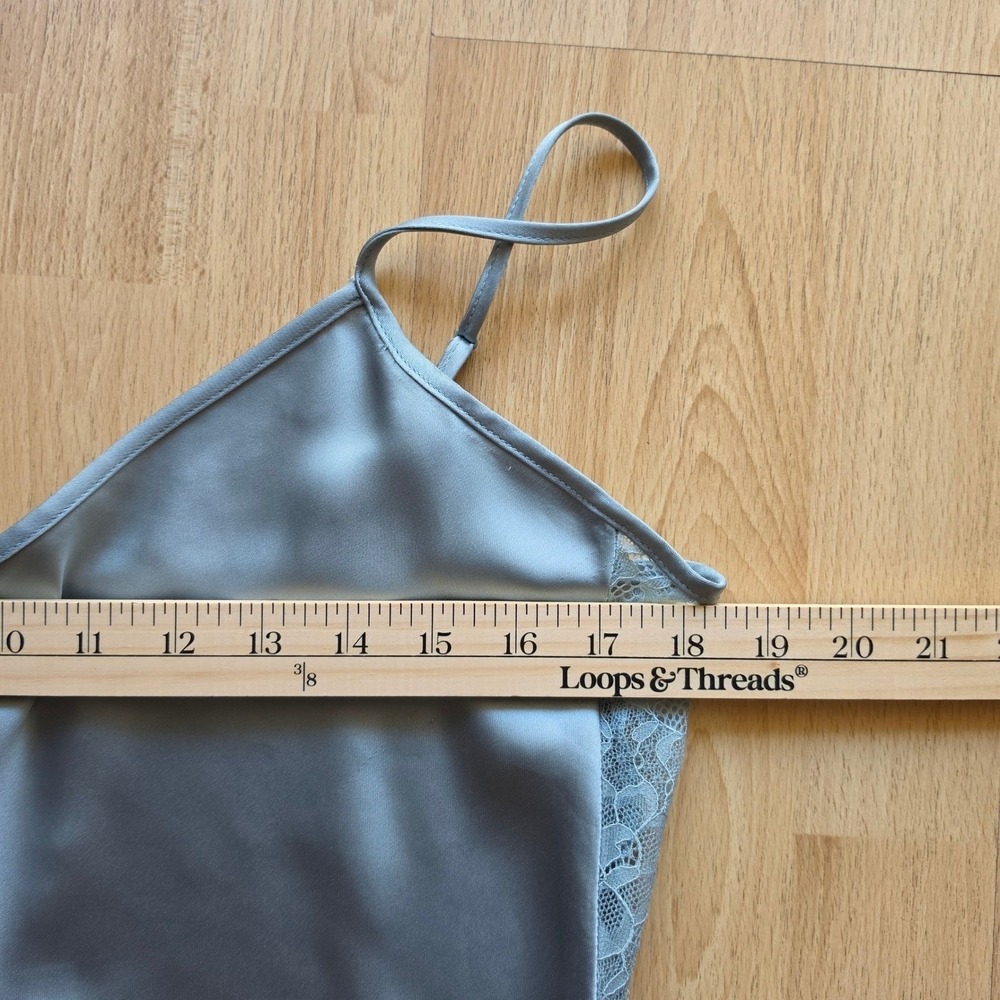 House of Harlow 1960 Teal Grey Satin Lace Trim Maxi Slip Dress Womens Large - Picture 8 of 11